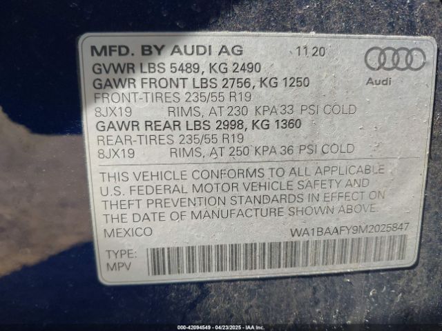 WA1BAAFY9M2025847 Audi Q5 Premium Plus 45 Tfsi Quattro S Tronic