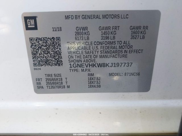 1GNEVHKW8KJ197737 Chevrolet Traverse 3lt