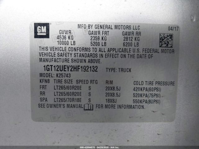 2017 GMC SIERRA 2500HD 1GT12UEY2HF192132 Photo 8
