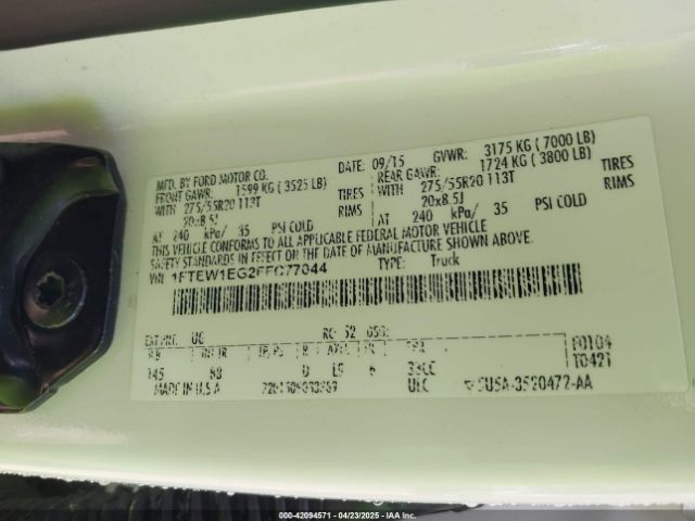 1FTEW1EG2FFC77044 Ford F-150 Platinum