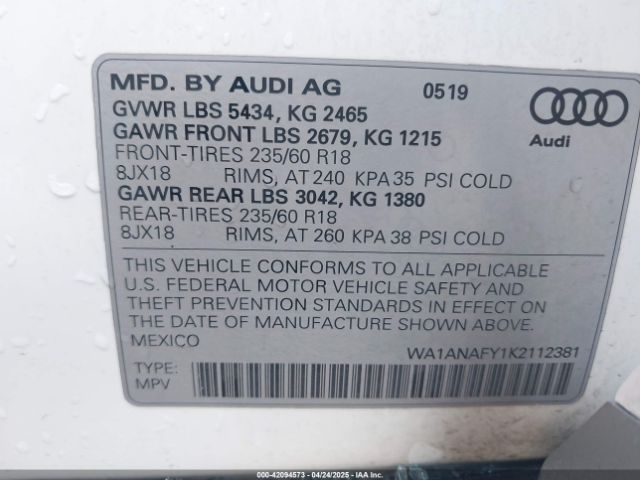 2019 AUDI Q5 WA1ANAFY1K2112381 Photo 8