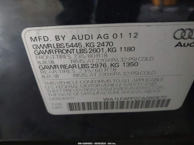 2012 AUDI Q5 WA1LFAFP2CA080870 Photo 8