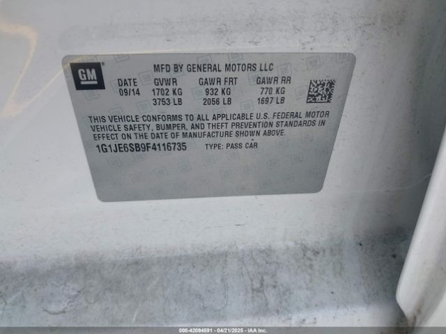 1G1JE6SB9F4116735 Chevrolet Sonic Ltz Auto