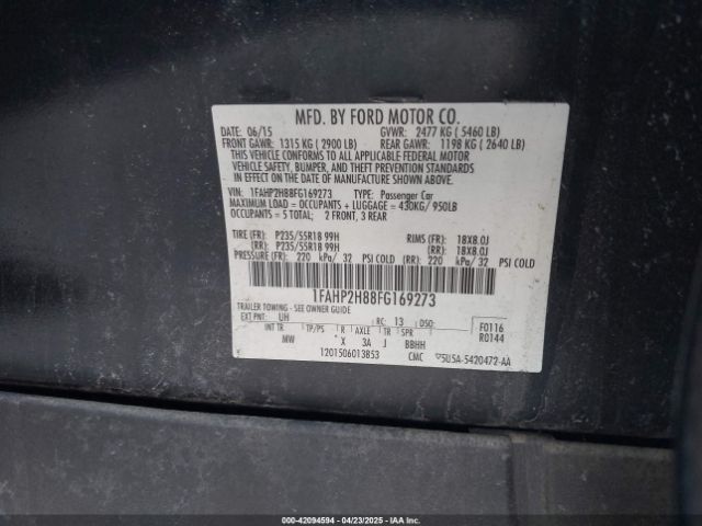 1FAHP2H88FG169273 Ford TAURUS SEL