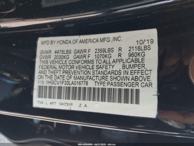 1HGCV1F33LA016778 Honda Accord Sport