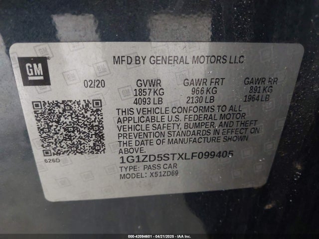 1G1ZD5STXLF099405 Chevrolet Malibu Fwd Lt