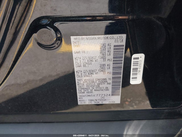 5N1AT2MV3JC777524 Nissan ROGUE S