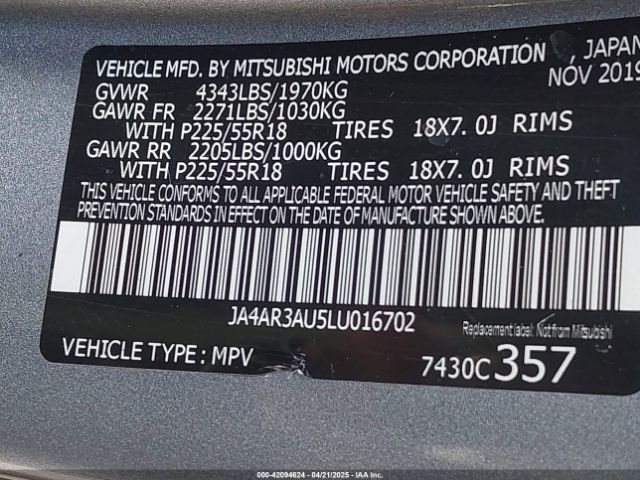 JA4AR3AU5LU016702 Mitsubishi Outlander Sport 2.0 Se Awc
