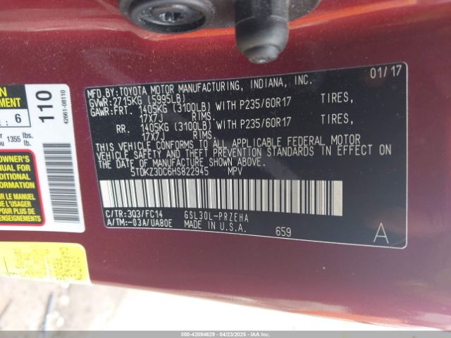 5TDKZ3DC6HS822945 Toyota Sienna Le 8 Passenger