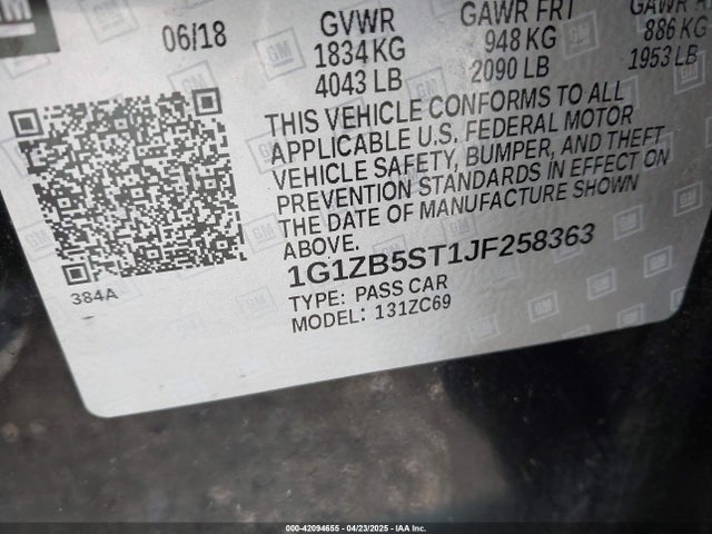 1G1ZB5ST1JF258363 Chevrolet Malibu 1ls