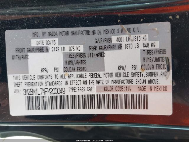3MZBM1L74FM203049 Mazda Mazda3 I Touring