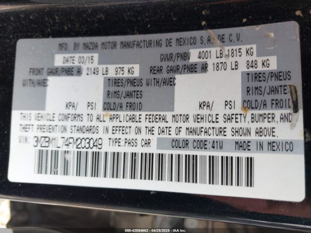 3MZBM1L74FM203049 Mazda Mazda3 I Touring