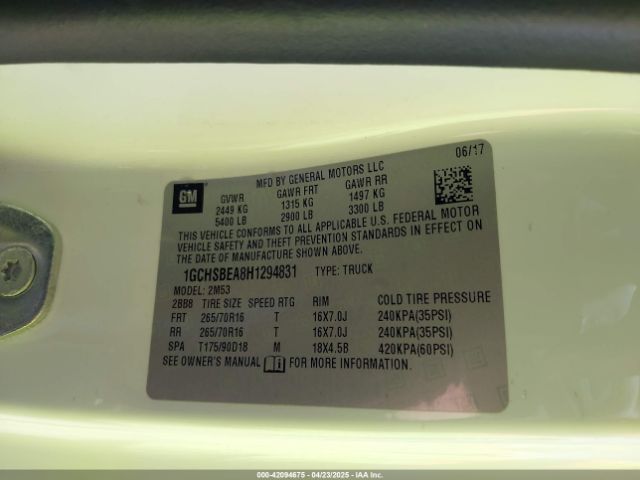 1GCHSBEA8H1294831 Chevrolet Colorado Wt