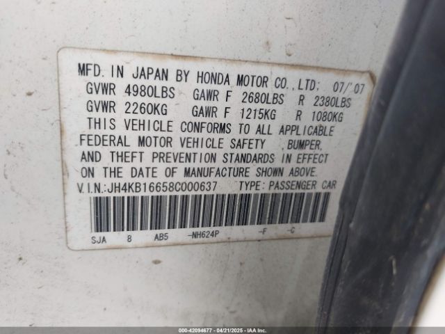 2008 ACURA RL JH4KB16658C000637 Photo 8