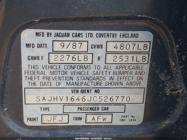 1988 JAGUAR XJ6 SAJHV1646JC526770 Photo 8
