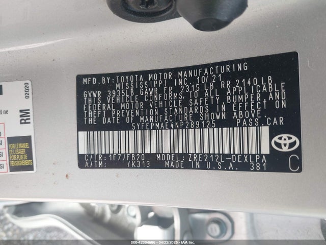 Toyota COROLLA LE 2022 5YFEPMAE4NP289125 Image 9