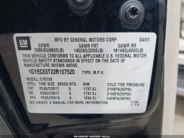 2002 CADILLAC ESCALADE 1GYEC63T22R107520 Photo 8