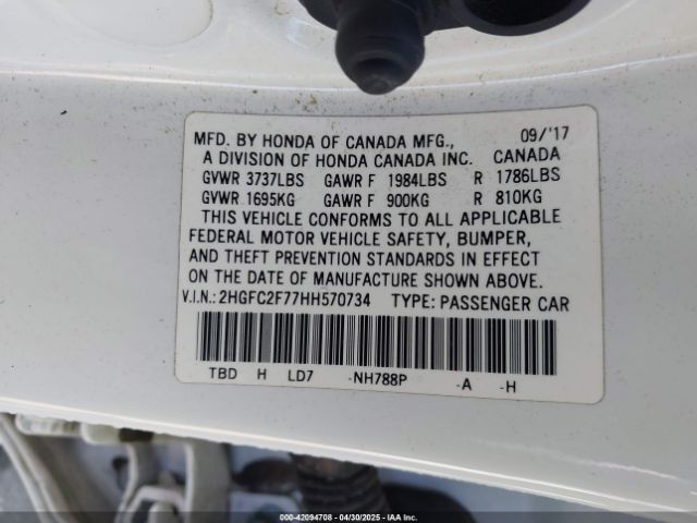 2HGFC2F77HH570734 Honda CIVIC EX