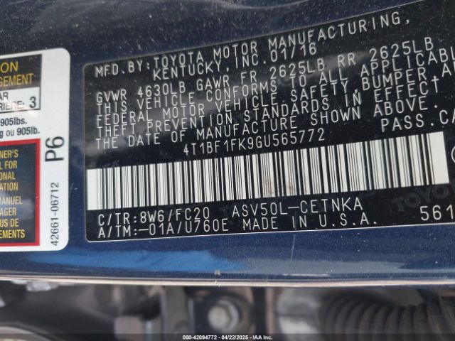 4T1BF1FK9GU565772 Toyota CAMRY LE