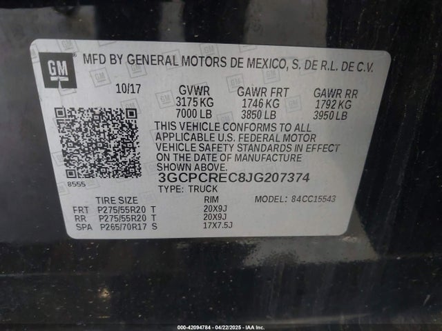 3GCPCREC8JG207374 Chevrolet Silverado 1500 1lt
