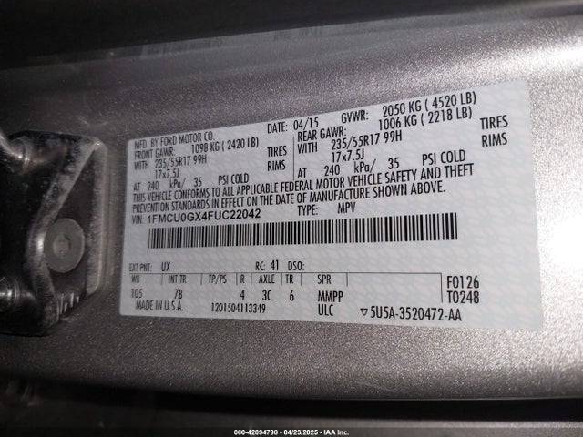 1FMCU0GX4FUC22042 Ford ESCAPE SE
