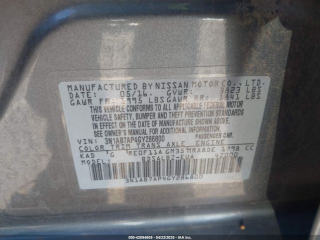 3N1AB7AP4GY286800 Nissan Sentra