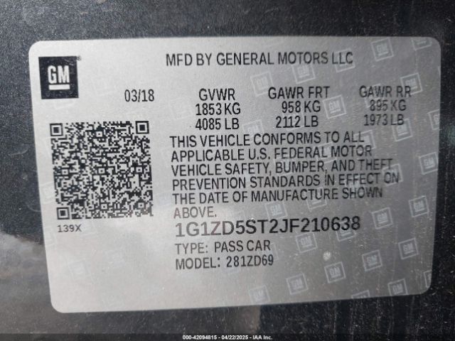 1G1ZD5ST2JF210638 Chevrolet MALIBU LT