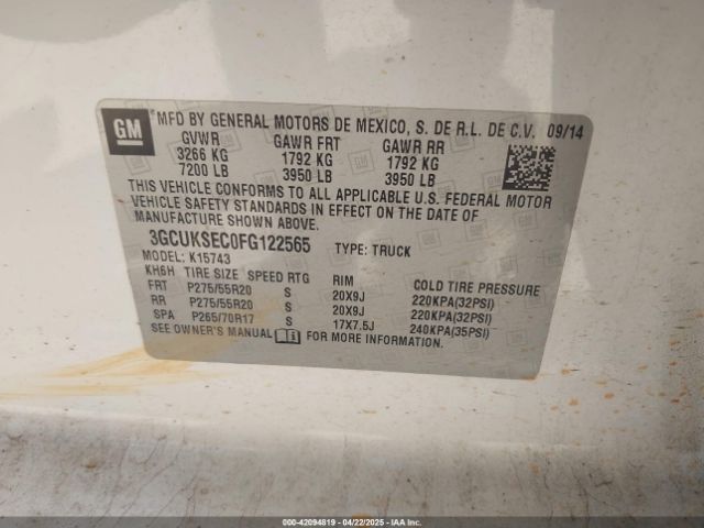 3GCUKSEC0FG122565 Chevrolet Silverado 1500 1lz