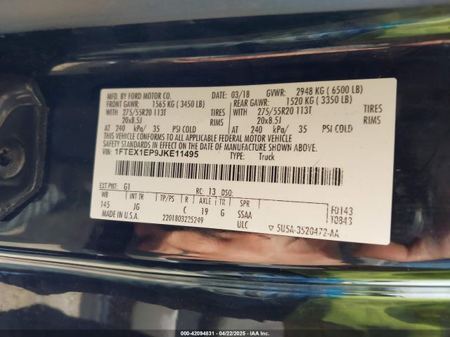 1FTEX1EP9JKE11495 Ford F-150 Xl