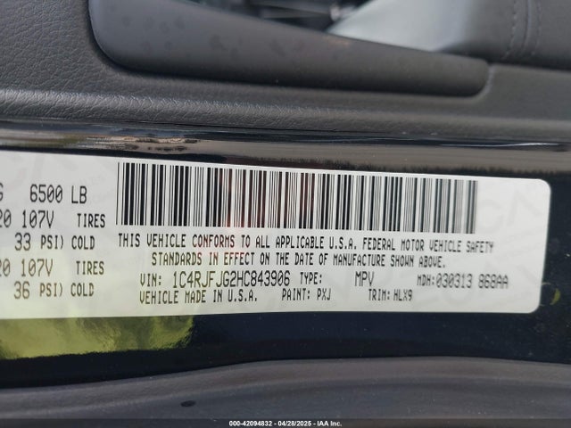 1C4RJFJG2HC843906 Jeep Grand Cherokee Summit 4x4