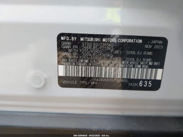 JA4J4VA82RZ032400 Mitsubishi Outlander Se 2.5 S-awc/se Black Edition S-awc/se Black Edition W/pano Roof S-awc/se Ralliart S-awc