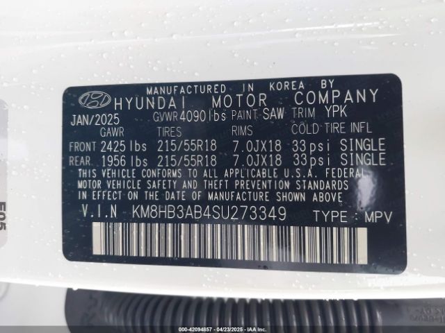 KM8HB3AB4SU273349 Hyundai Kona Sel