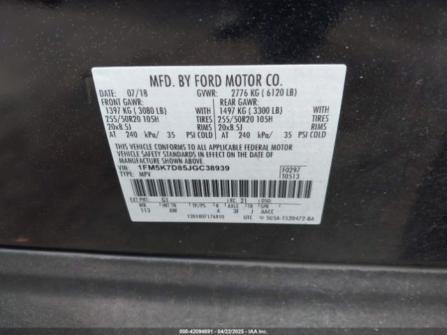 2018 FORD EXPLORER 1FM5K7D85JGC38939 Photo 8