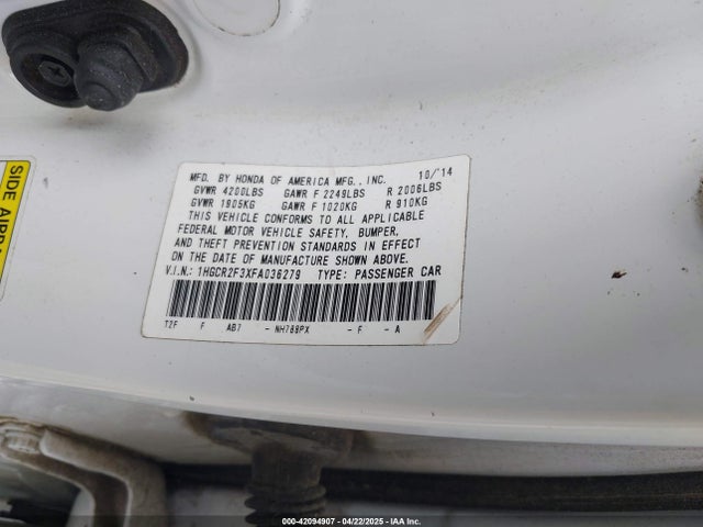 Honda k24w1 2015 1HGCR2F3XFA036279 Image 9