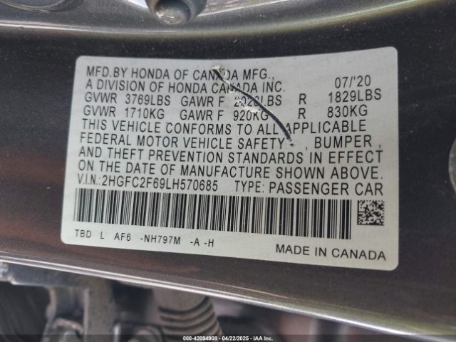 2HGFC2F69LH570685 Honda Civic Lx