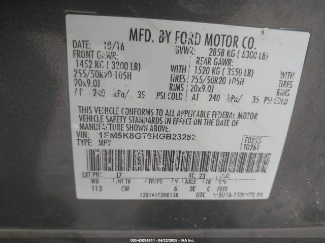 1FM5K8GT6HGB23282 Ford EXPLORER SPORT