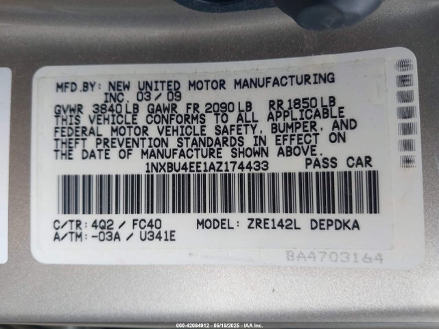 Продаж на аукціоні авто 2010 Toyota Corolla Le, vin: 1NXBU4EE1AZ174433, номер лоту: 42094912