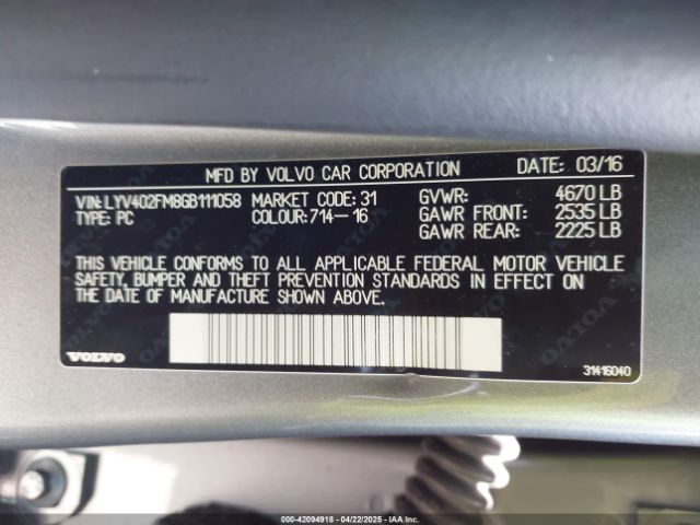 LYV402FM8GB111058 Volvo S60 Inscription T5 Drive-e Platinum