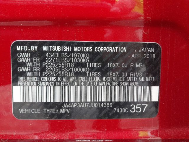 2018 MITSUBISHI OUTLANDER SPORT JA4AP3AU7JU014386 Photo 8