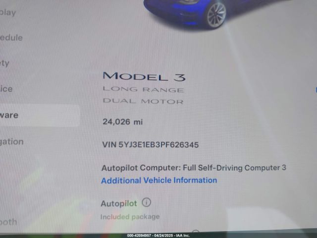 5YJ3E1EB3PF626345 Tesla 2023