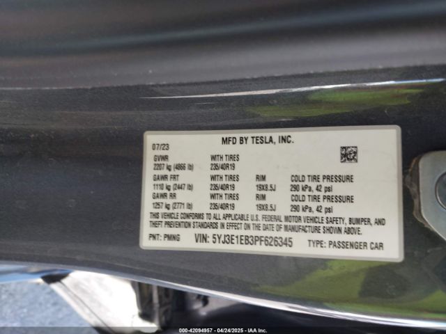 5YJ3E1EB3PF626345 Tesla 2023