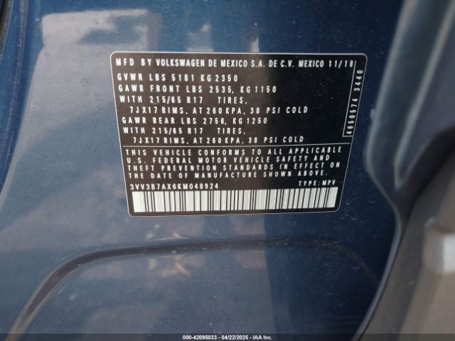 2019 VOLKSWAGEN TIGUAN 3VV3B7AX6KM048924 Photo 8