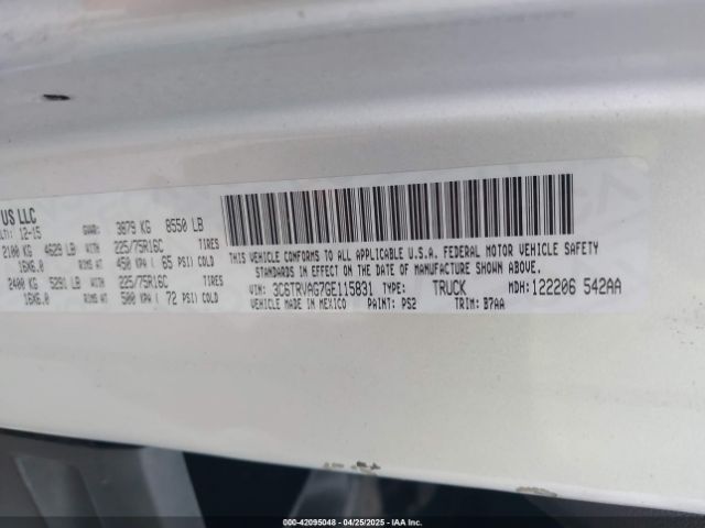 3C6TRVAG7GE115831 RAM Promaster 1500 Low Roof