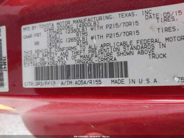 5TFTX4CN9FX062732 Toyota Tacoma