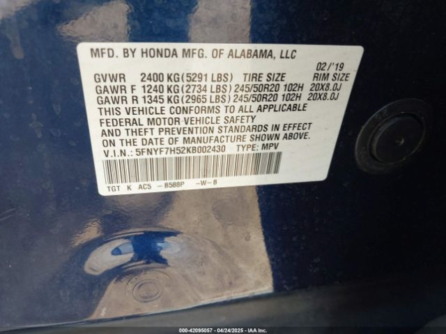 5FNYF7H52KB002430 Honda Passport Ex-l