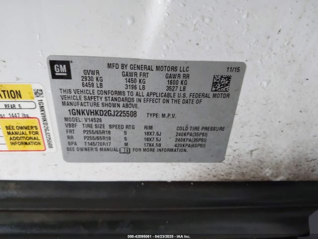 1GNKVHKD2GJ225508 Chevrolet Traverse 2lt