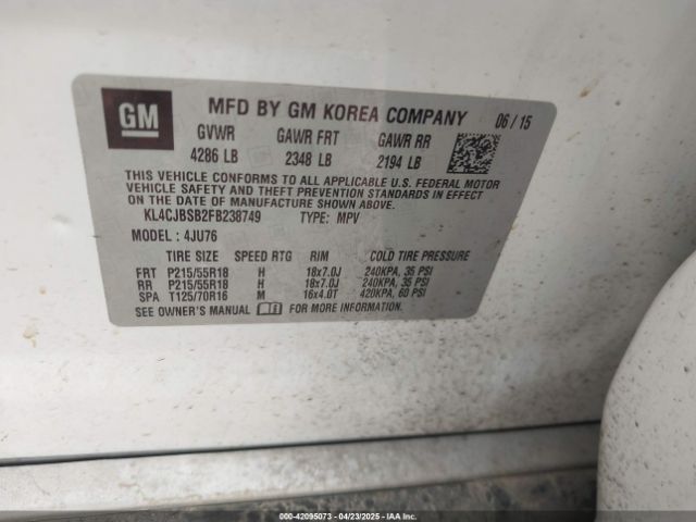 KL4CJBSB2FB238749 Buick Encore Convenience