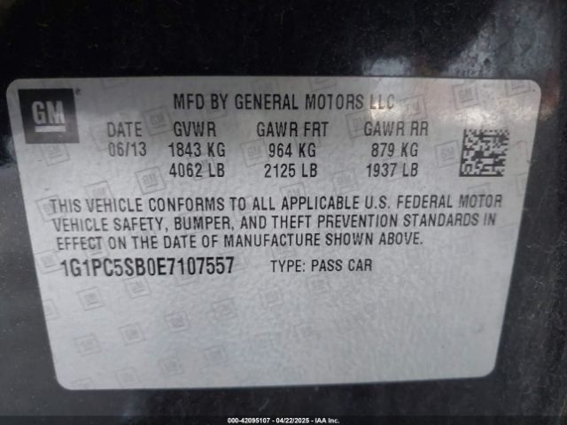 1G1PC5SB0E7107557 Chevrolet Cruze 1lt Auto