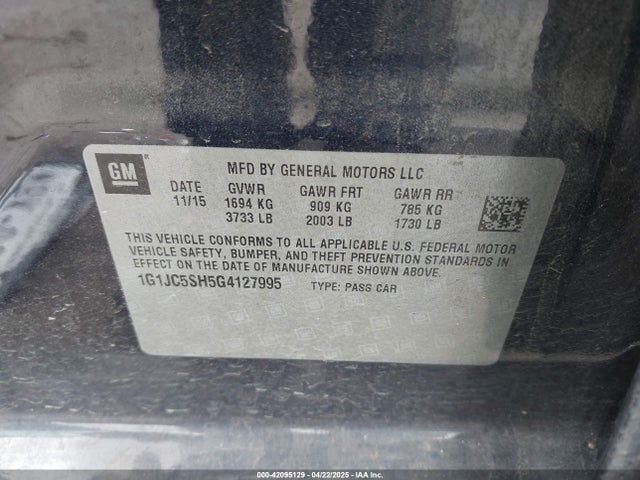 1G1JC5SH5G4127995 Chevrolet Sonic Lt Auto