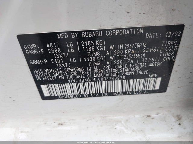 4S4GUHL68R3748276 Subaru na